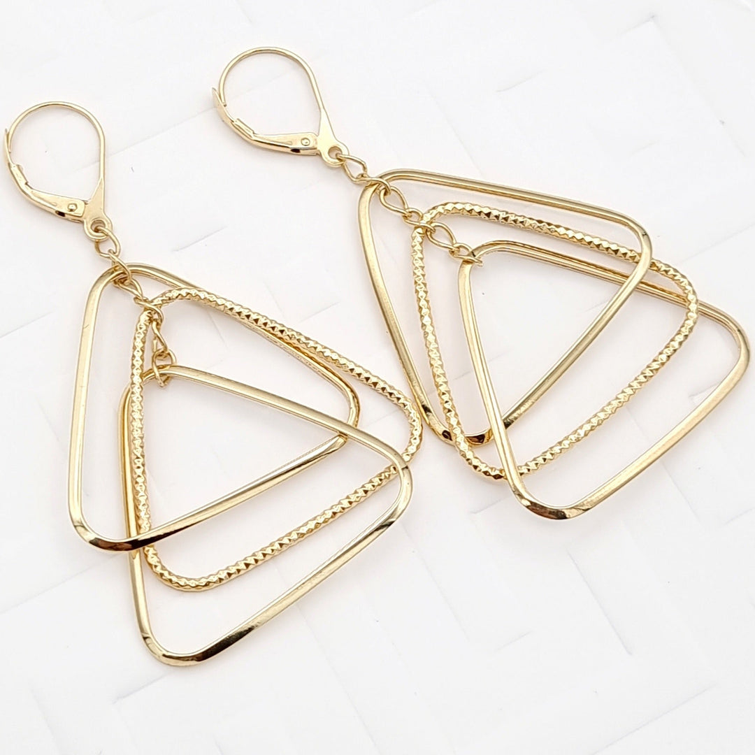 18K Real Gold Hanging Triangle Earring Set
