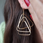 Load image into Gallery viewer, 18K Real Gold Hanging Triangle Earring Set
