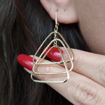 Load image into Gallery viewer, 18K Real Gold Hanging Triangle Earring Set
