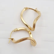 18K Real Gold Twisted Oval Earring Set