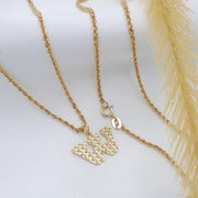 18K Real Gold Letter W Necklace