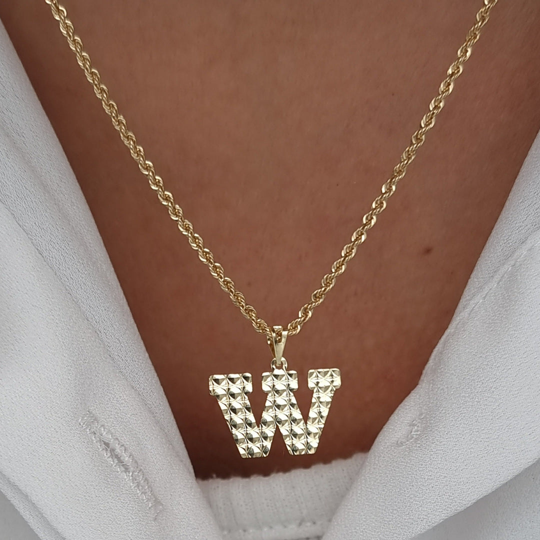 18K Real Gold Letter W Necklace