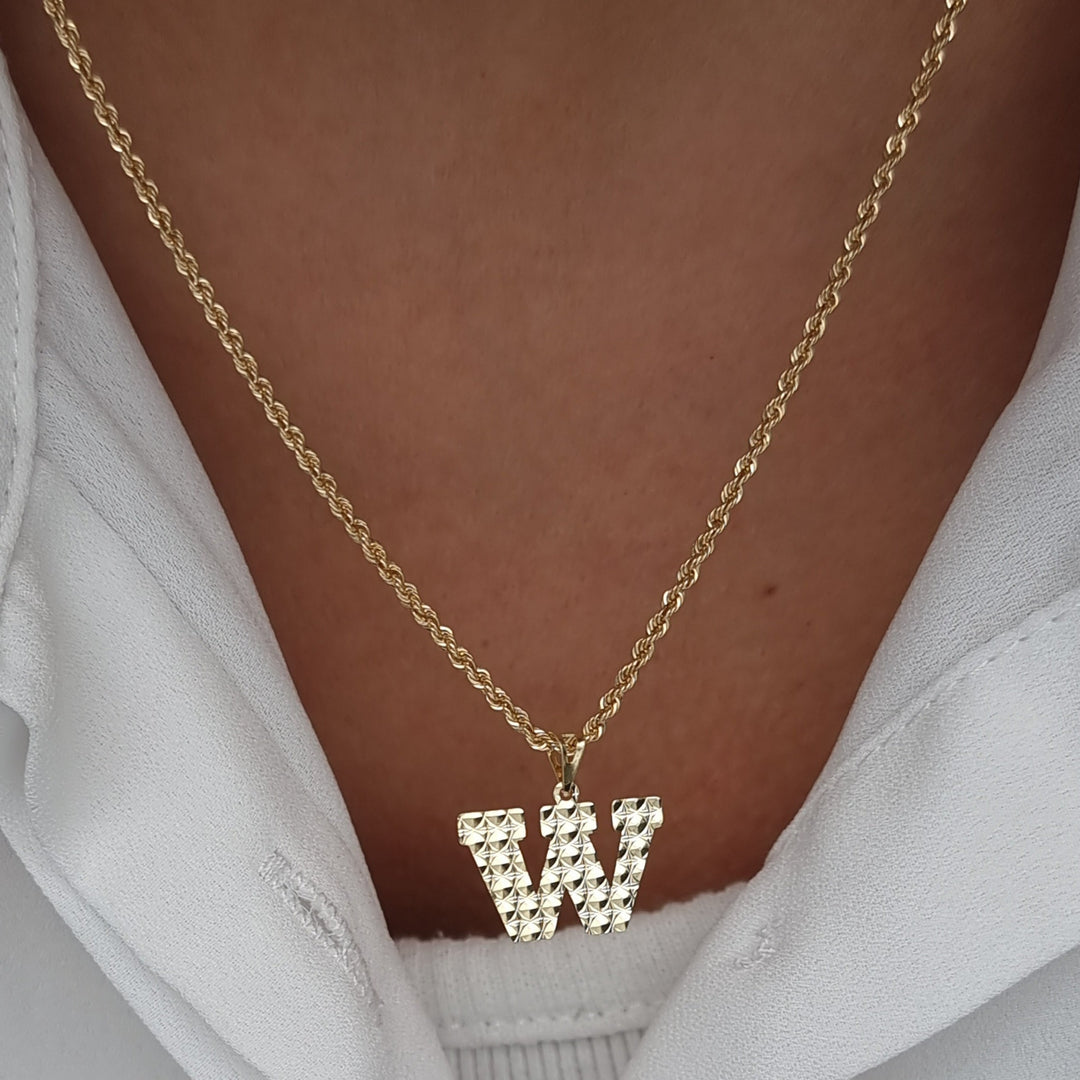 18K Real Gold Letter W Necklace