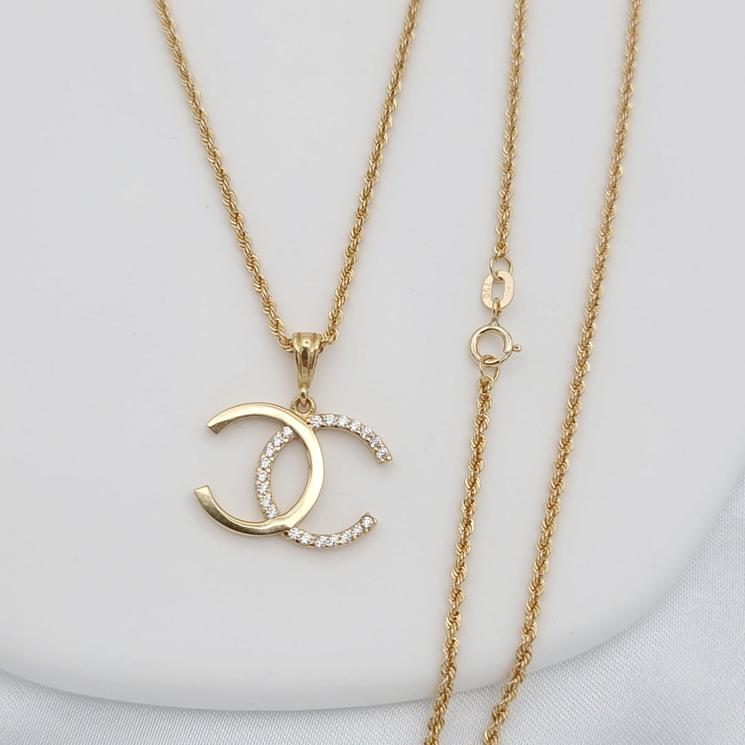 18K Real Gold C.H Stone Necklace