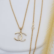 18K Real Gold C.H Stone Necklace