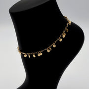 18K Real Gold Linked Hanging Round Anklet