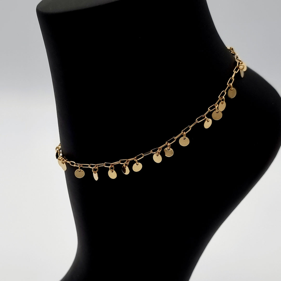 18K Real Gold Linked Hanging Round Anklet