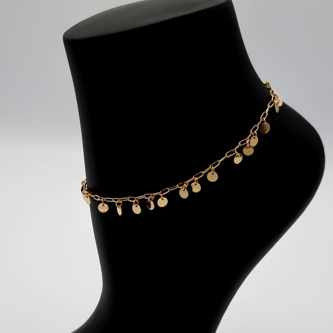 18K Real Gold Linked Hanging Round Anklet