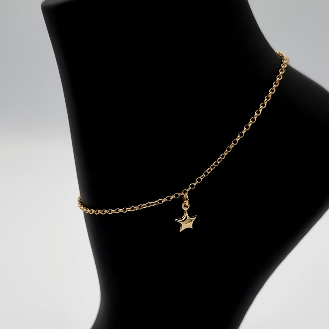 18K Real Gold Hanging Star Anklet