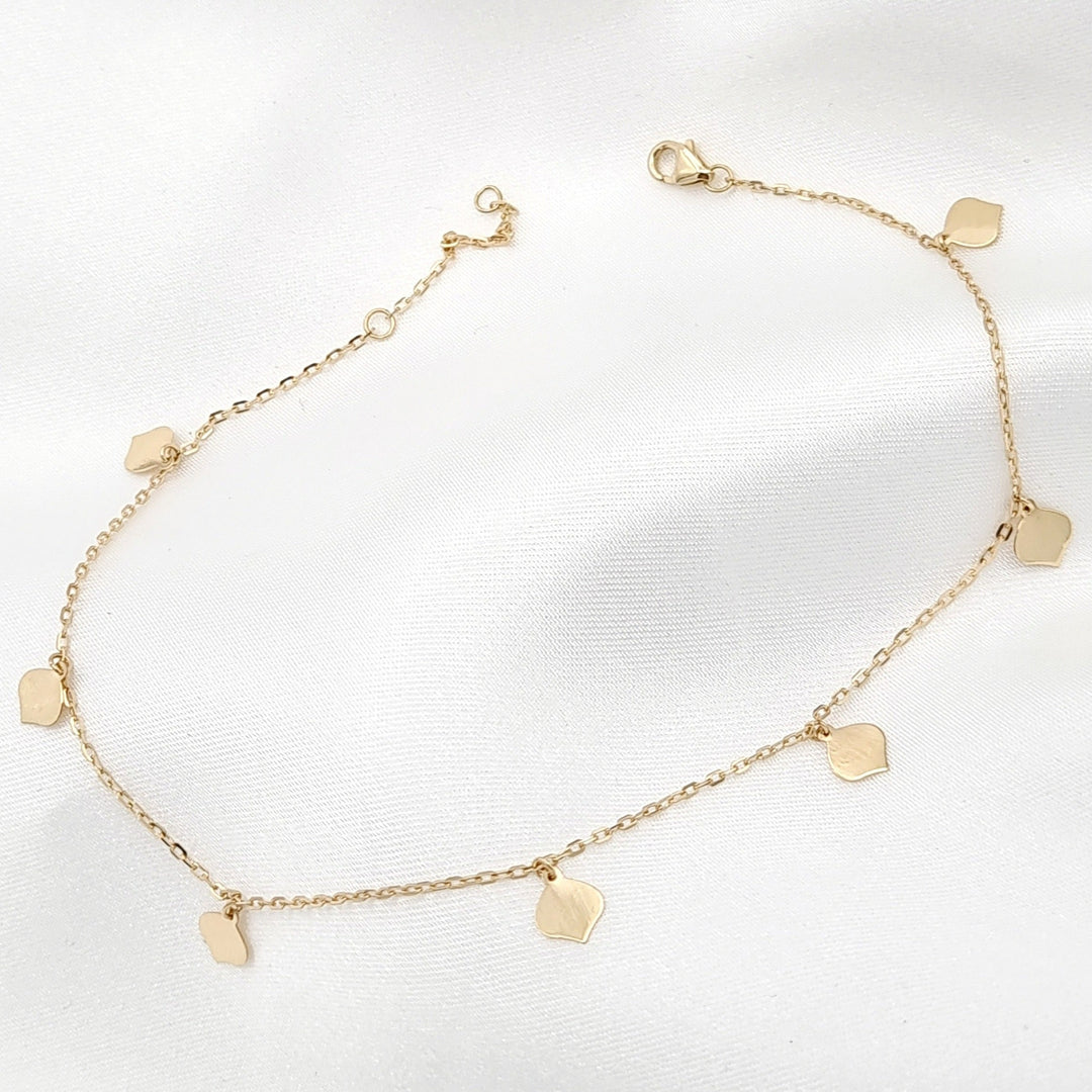 18K Real Gold Hanging Leaf Anklet