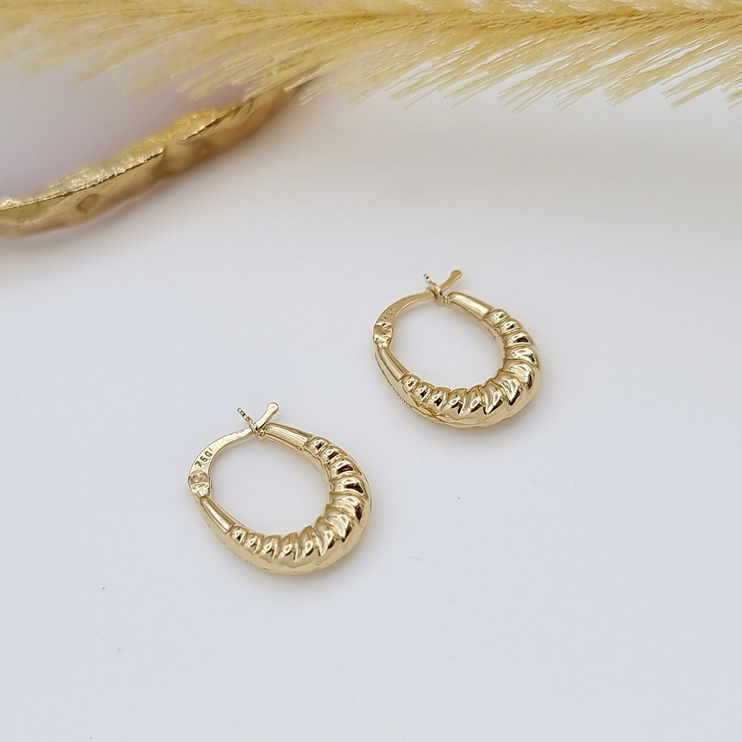 18K Real Gold Oval Earring Set