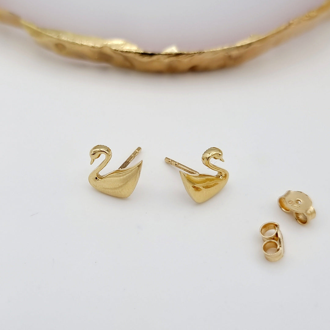 18K Real Gold Swan Earring Set