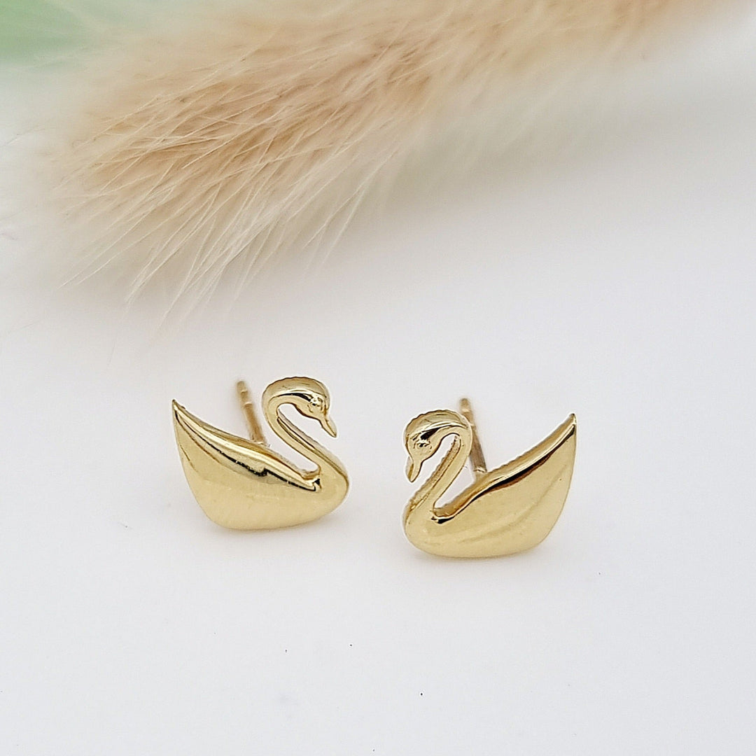 18K Real Gold Swan Earring Set