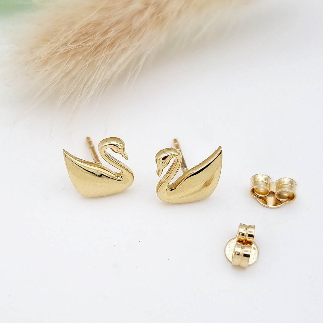 18K Real Gold Swan Earring Set