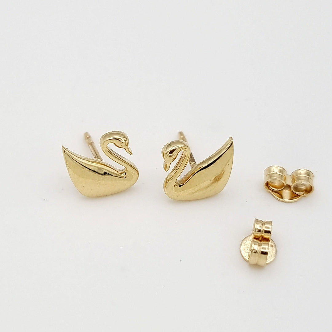 18K Real Gold Swan Earring Set