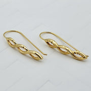 18K Real Gold Long Twisted Earring Set