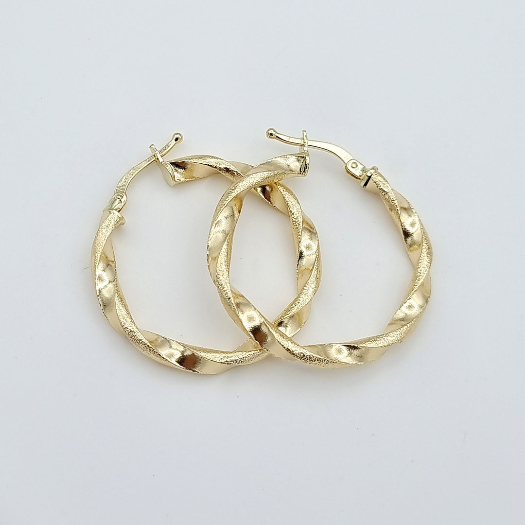 18K Real Gold Twisted Round Earring Set