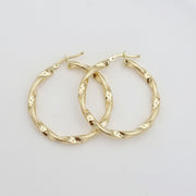 18K Real Gold Twisted Round Earring Set