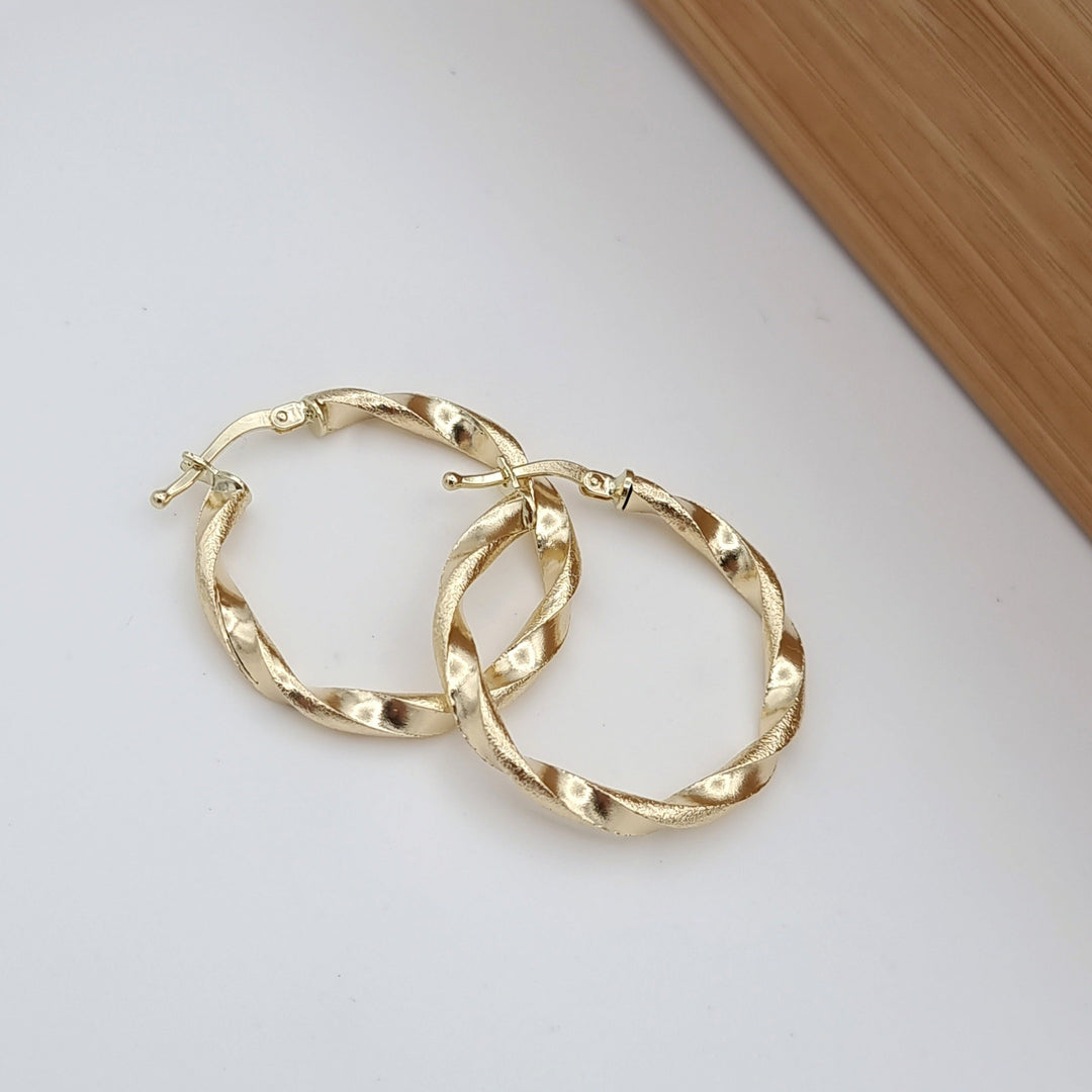 18K Real Gold Twisted Round Earring Set