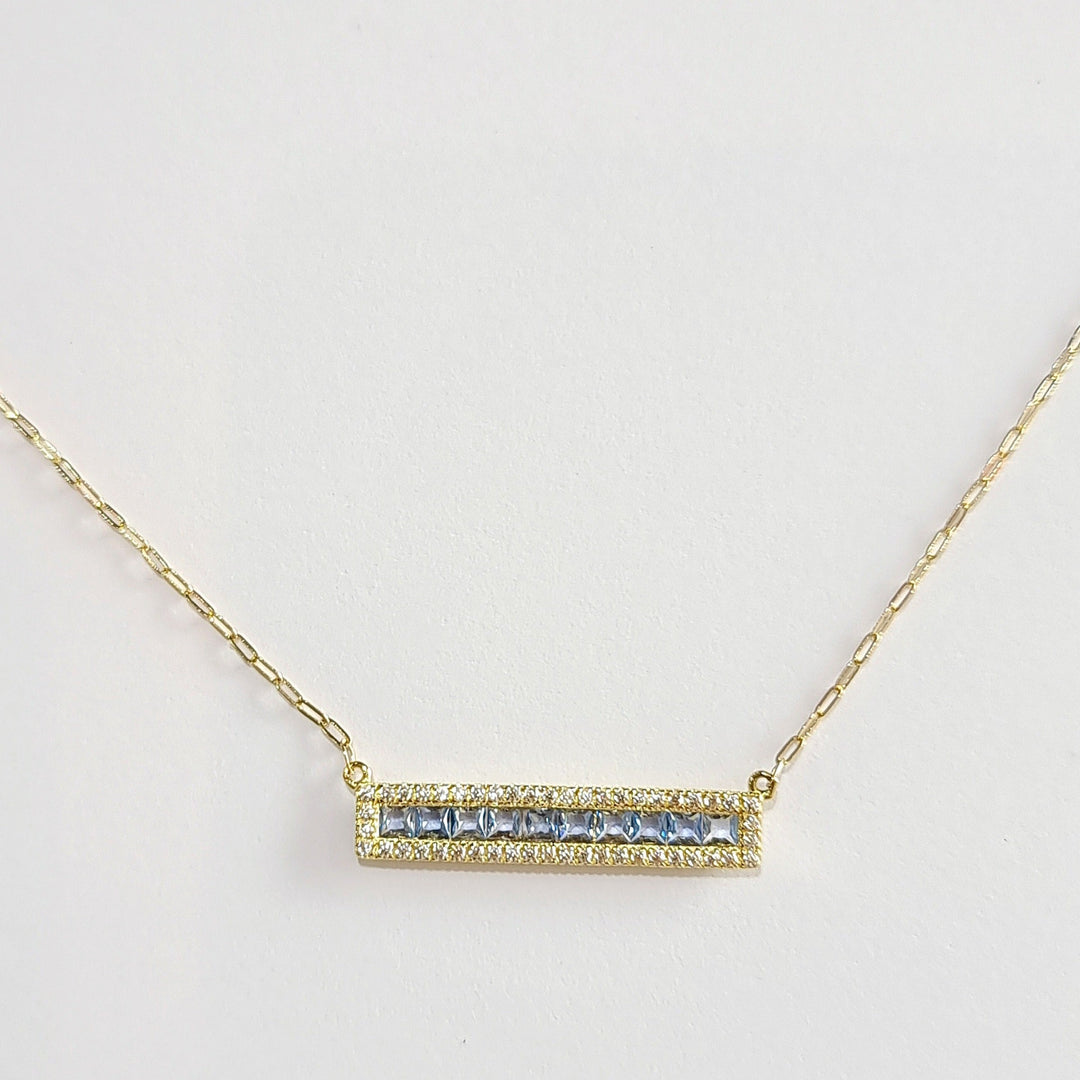 18K Real Gold Light Blue Long Stone Necklace