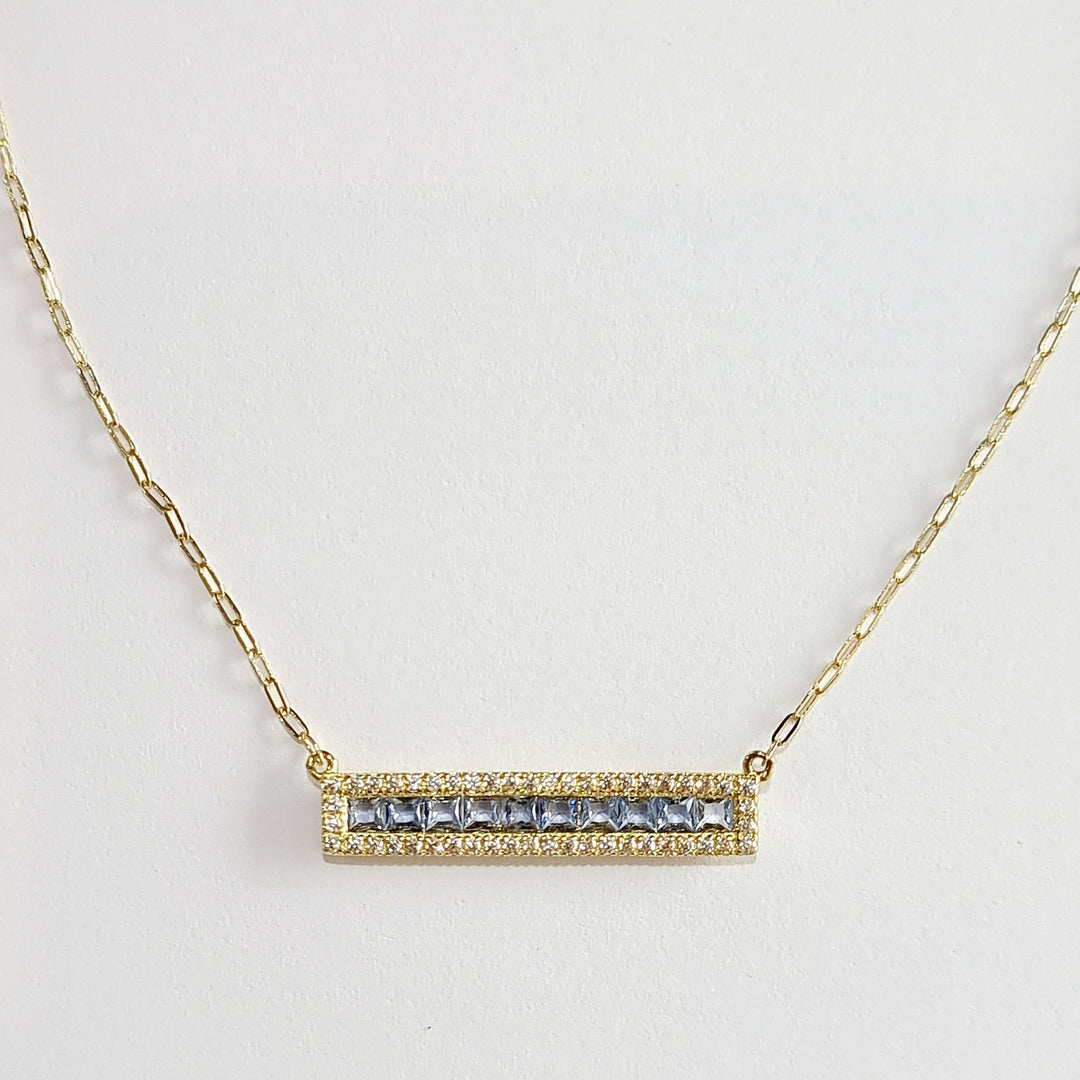 18K Real Gold Light Blue Long Stone Necklace