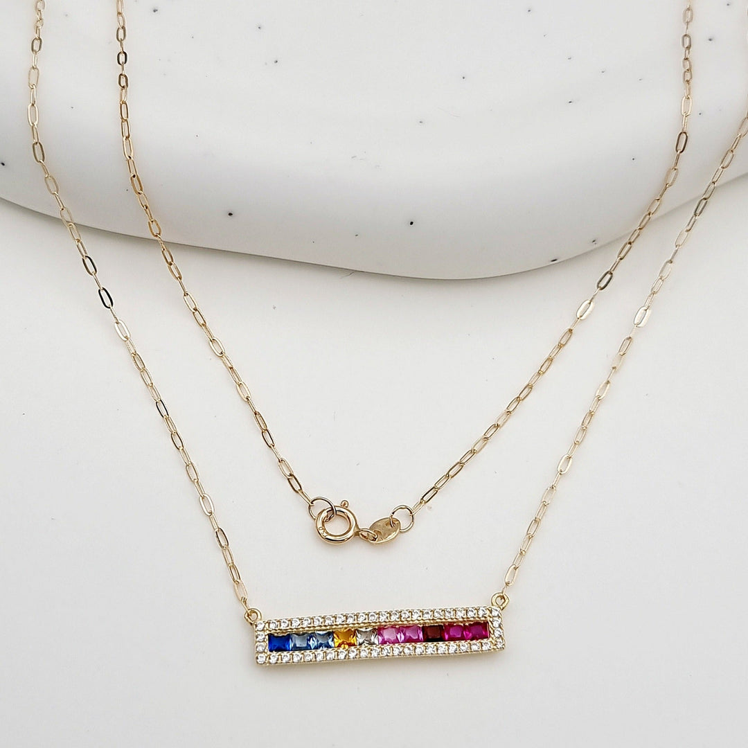 18K Real Gold Multi Color Long Stone Necklace