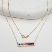 18K Real Gold Multi Color Long Stone Necklace