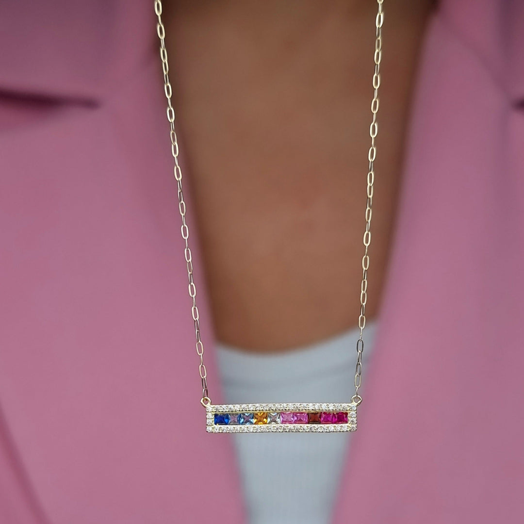 18K Real Gold Multi Color Long Stone Necklace