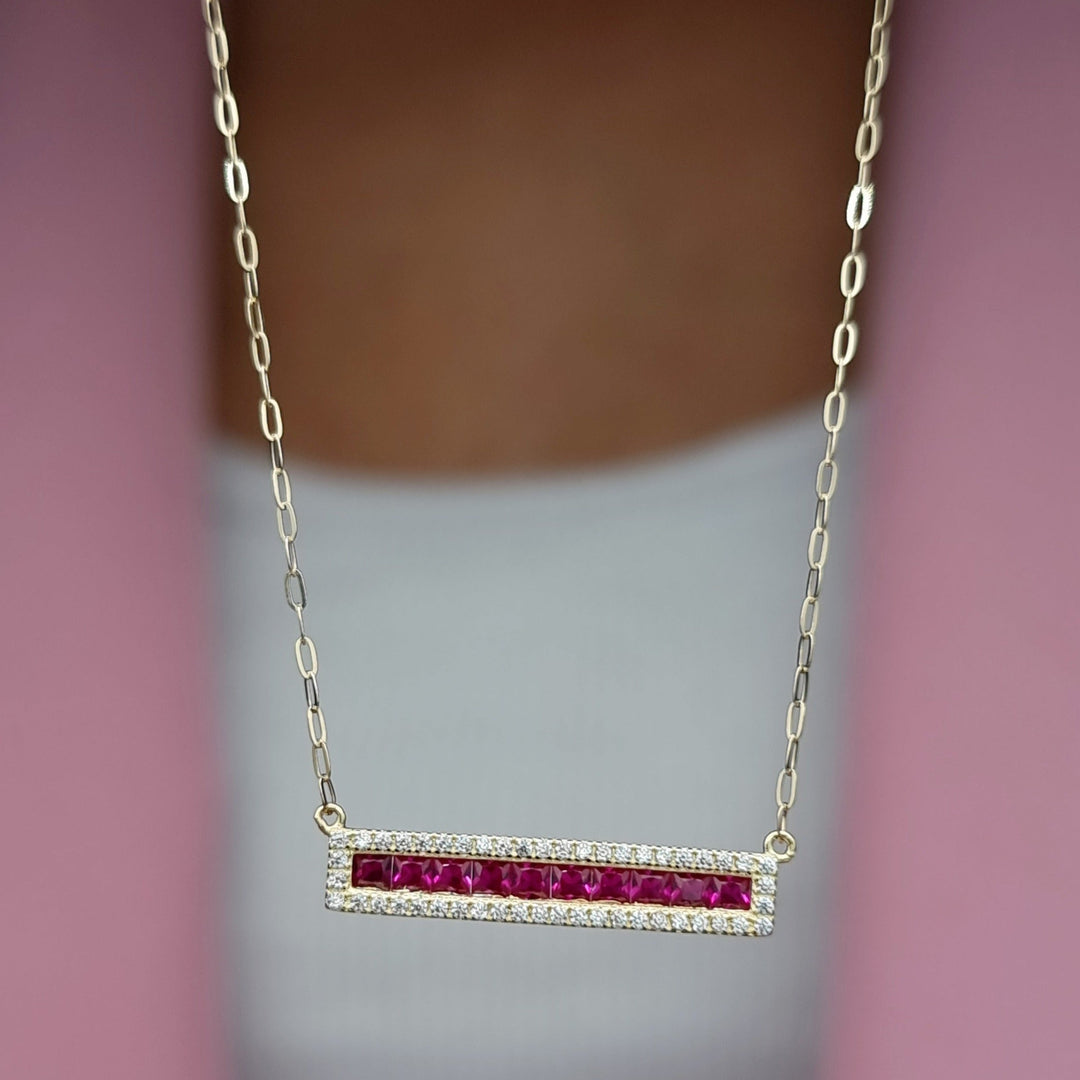 18K Real Gold Pink Long Stone Necklace