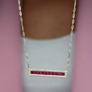18K Real Gold Pink Long Stone Necklace