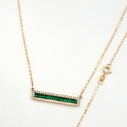 18K Real Gold Green Long Stone Necklace