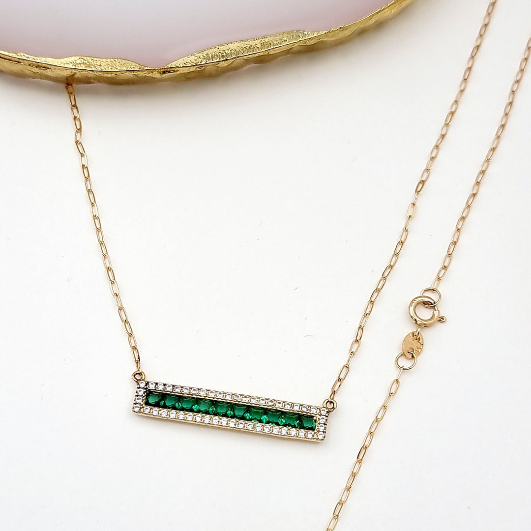 18K Real Gold Green Long Stone Necklace