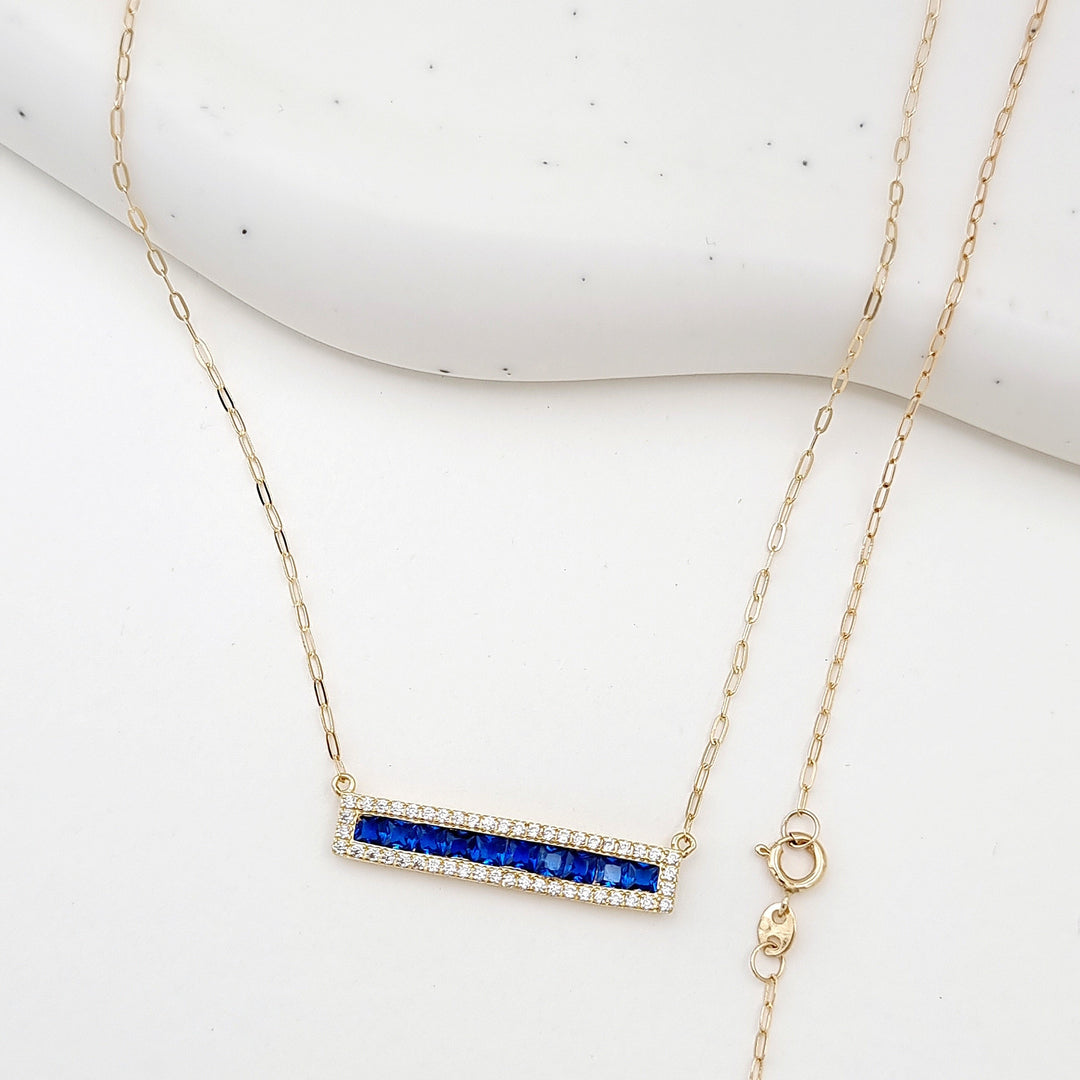 18K Real Gold Blue Long Stone Necklace