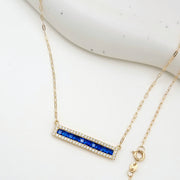 18K Real Gold Blue Long Stone Necklace