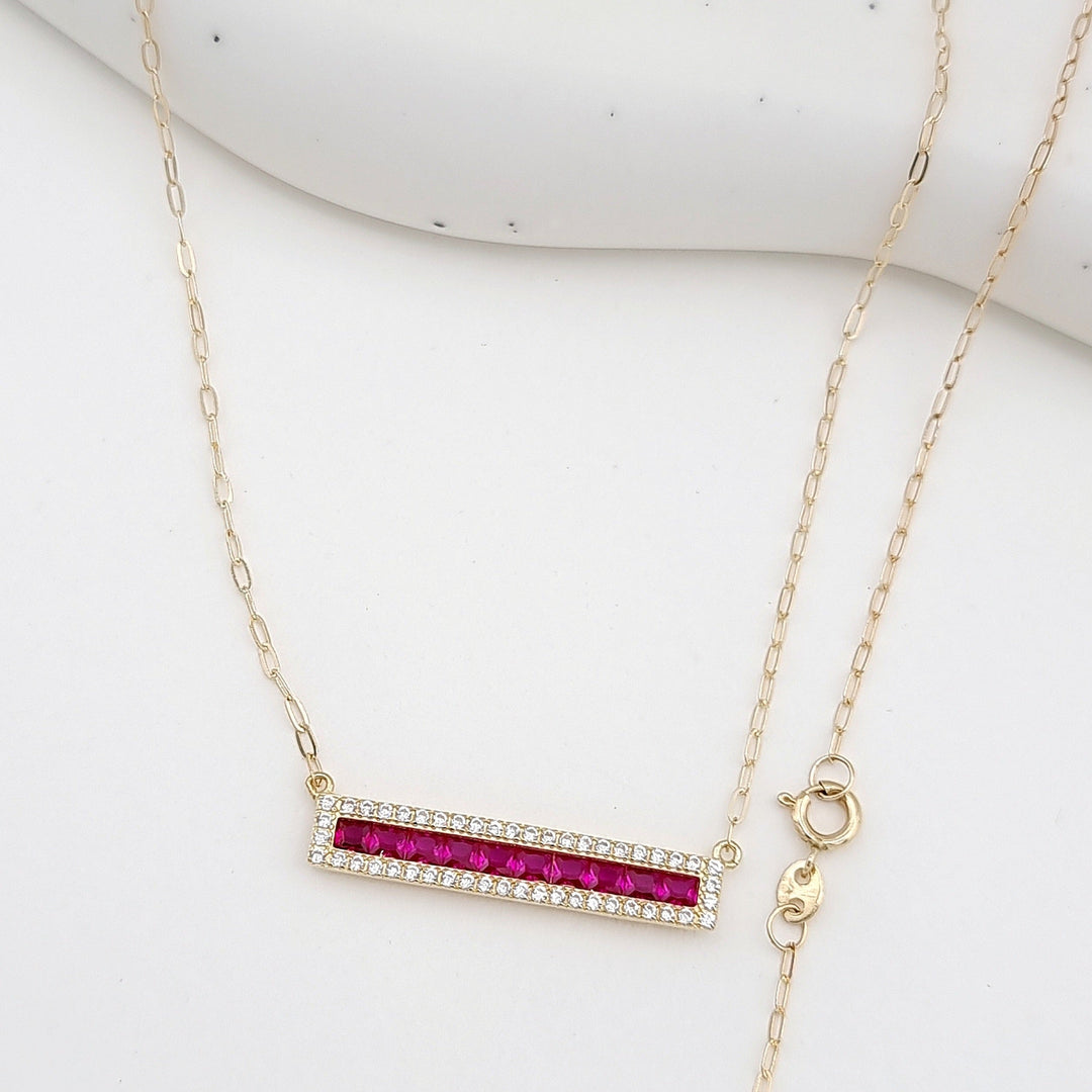 18K Real Gold Pink Long Stone Necklace