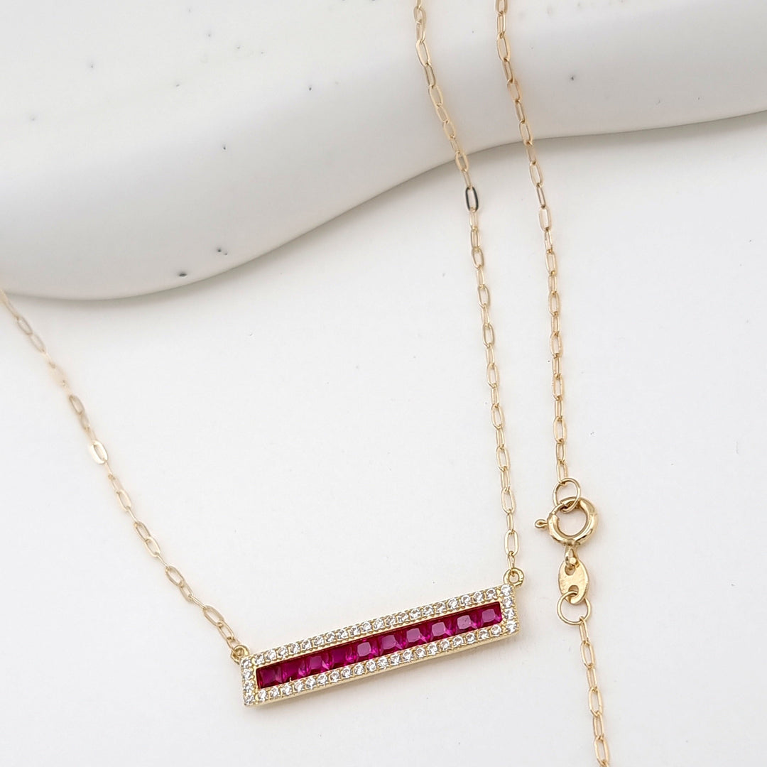18K Real Gold Pink Long Stone Necklace