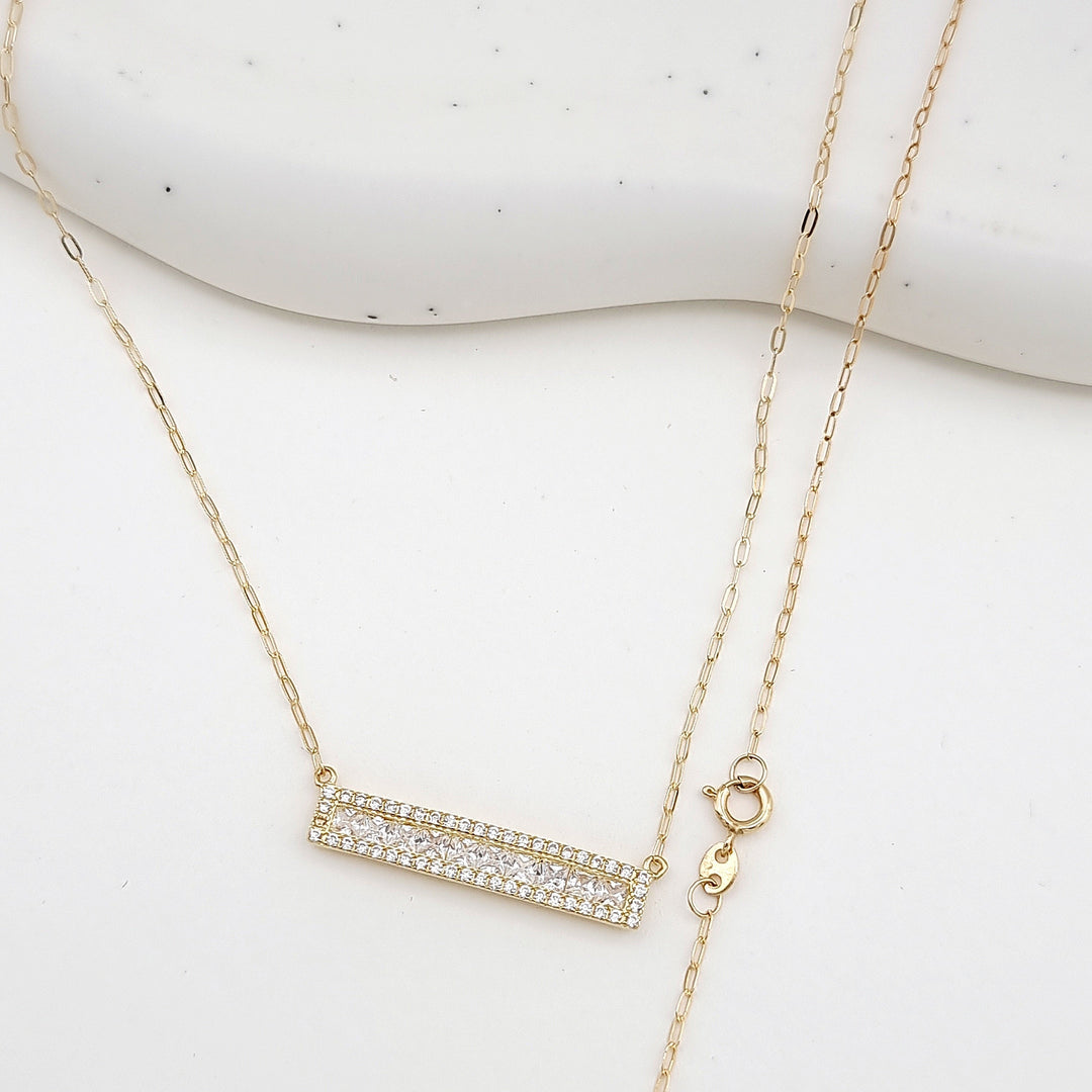 18K Real Gold White Long Stone Necklace