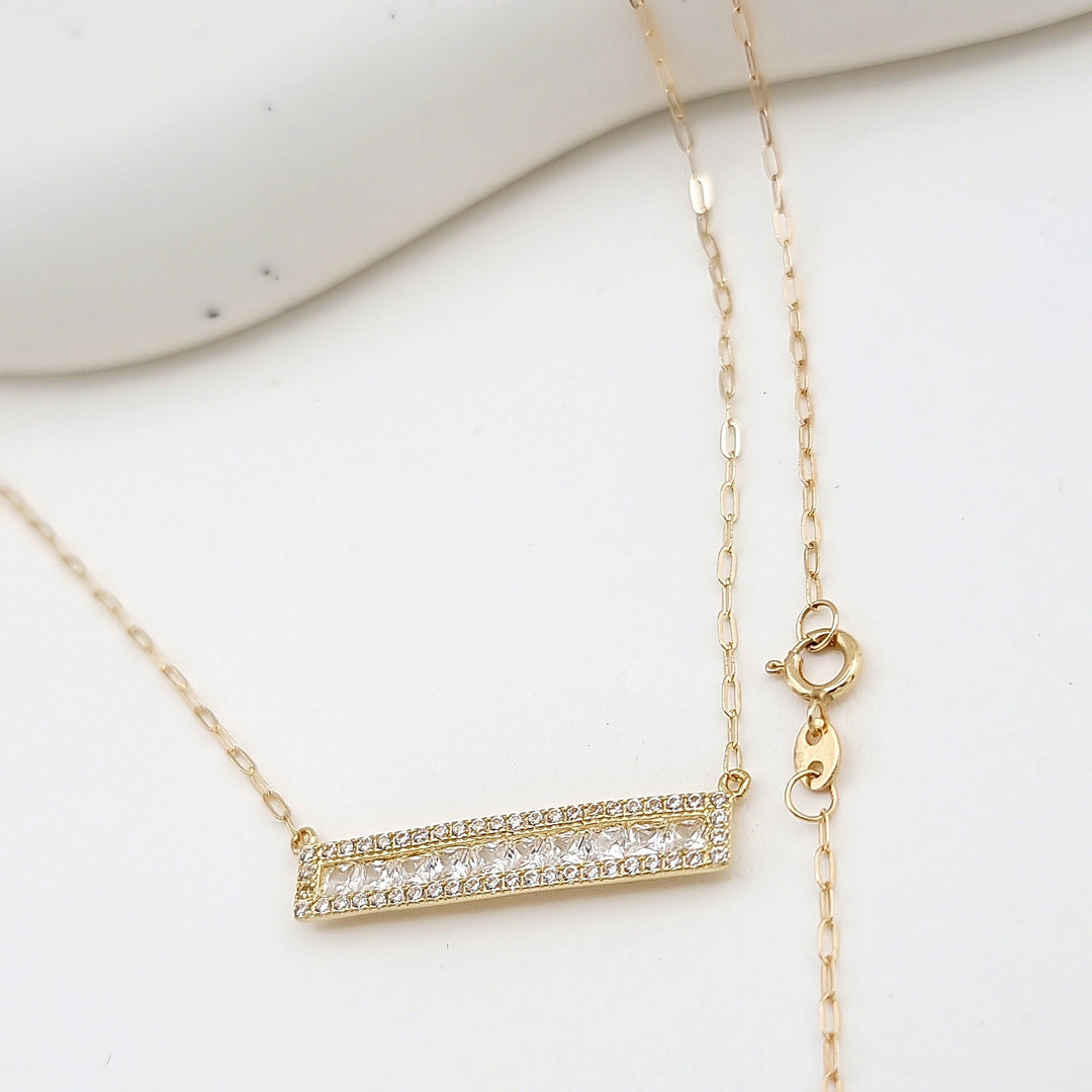 18K Real Gold White Long Stone Necklace