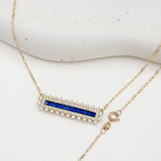 18K Real Gold Blue Long Stone Necklace