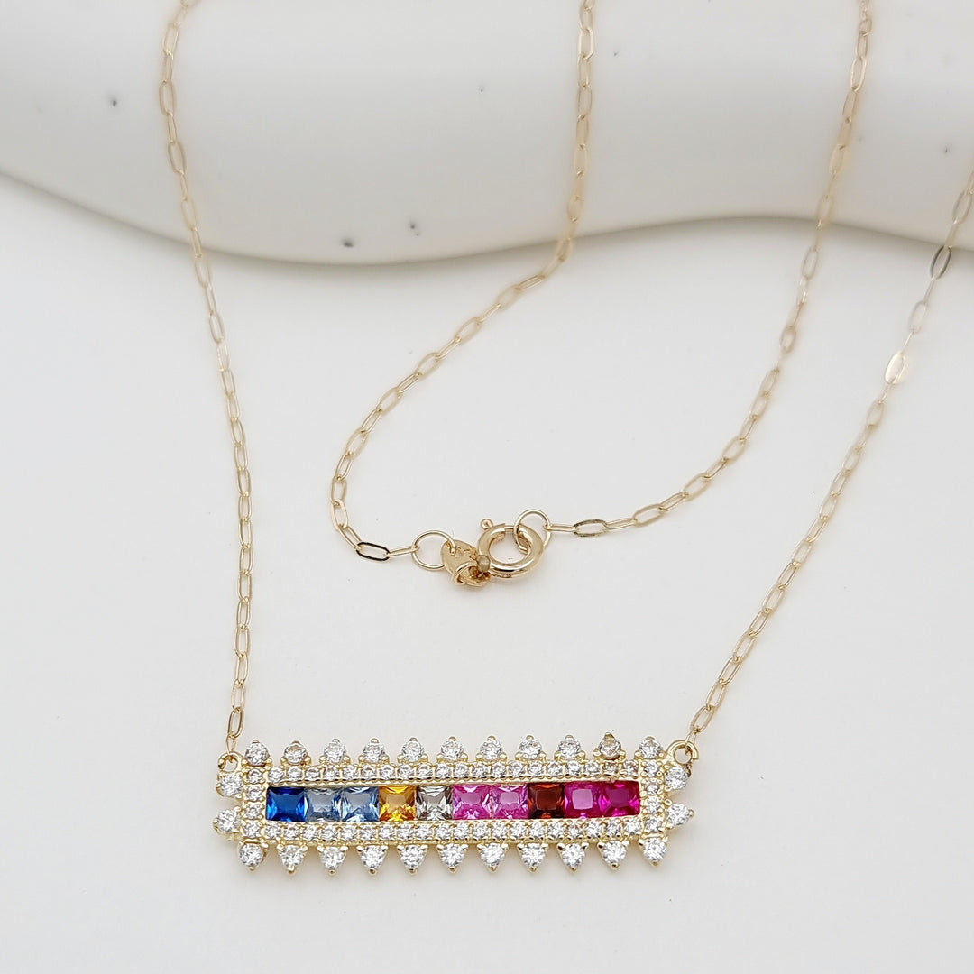 18K Real Gold Multi Color Long Stone Necklace