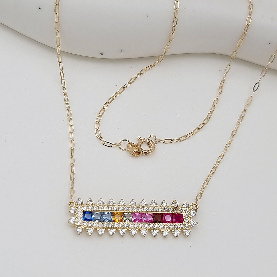 18K Real Gold Multi Color Long Stone Necklace