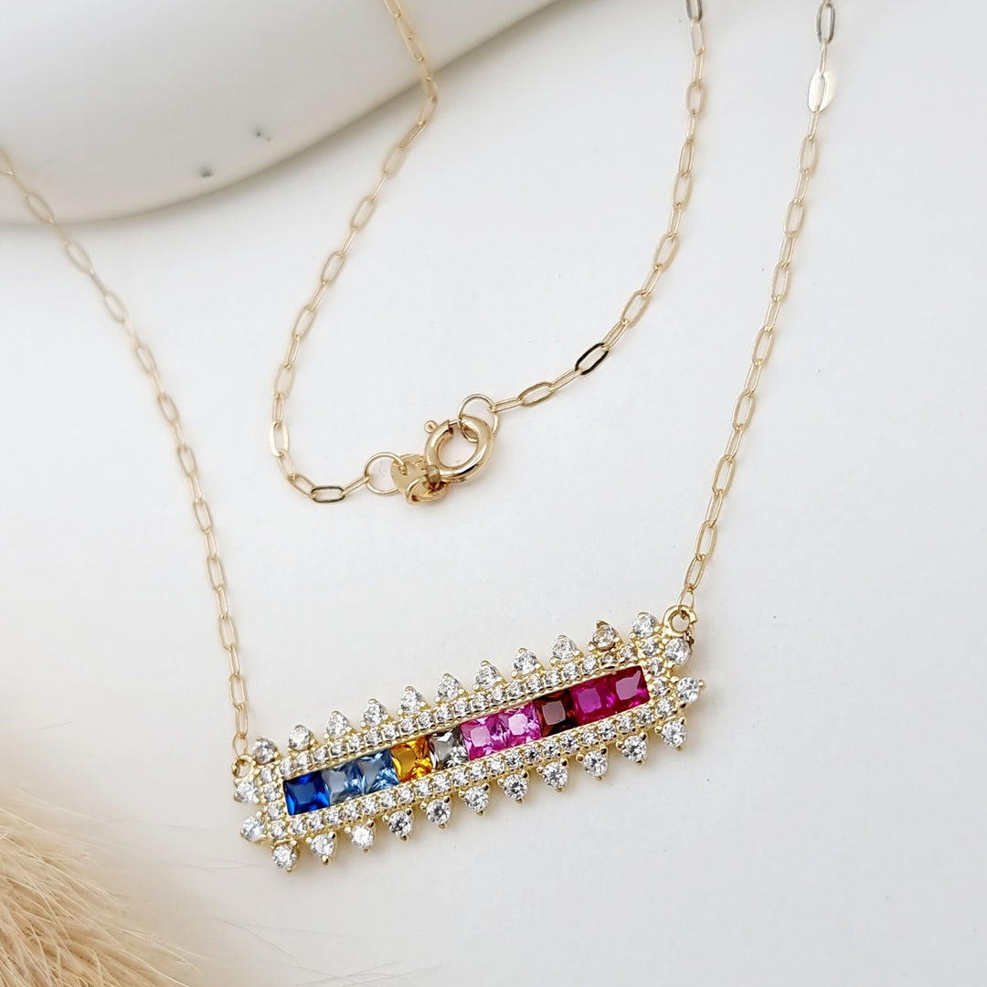 18K Real Gold Multi Color Long Stone Necklace