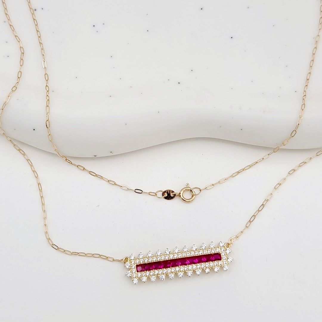 18K Real Gold Pink Long Stone Necklace