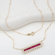 18K Real Gold Pink Long Stone Necklace