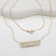18K Real Gold White Long Stone Necklace
