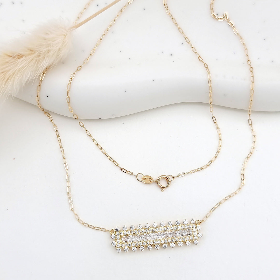 18K Real Gold White Long Stone Necklace