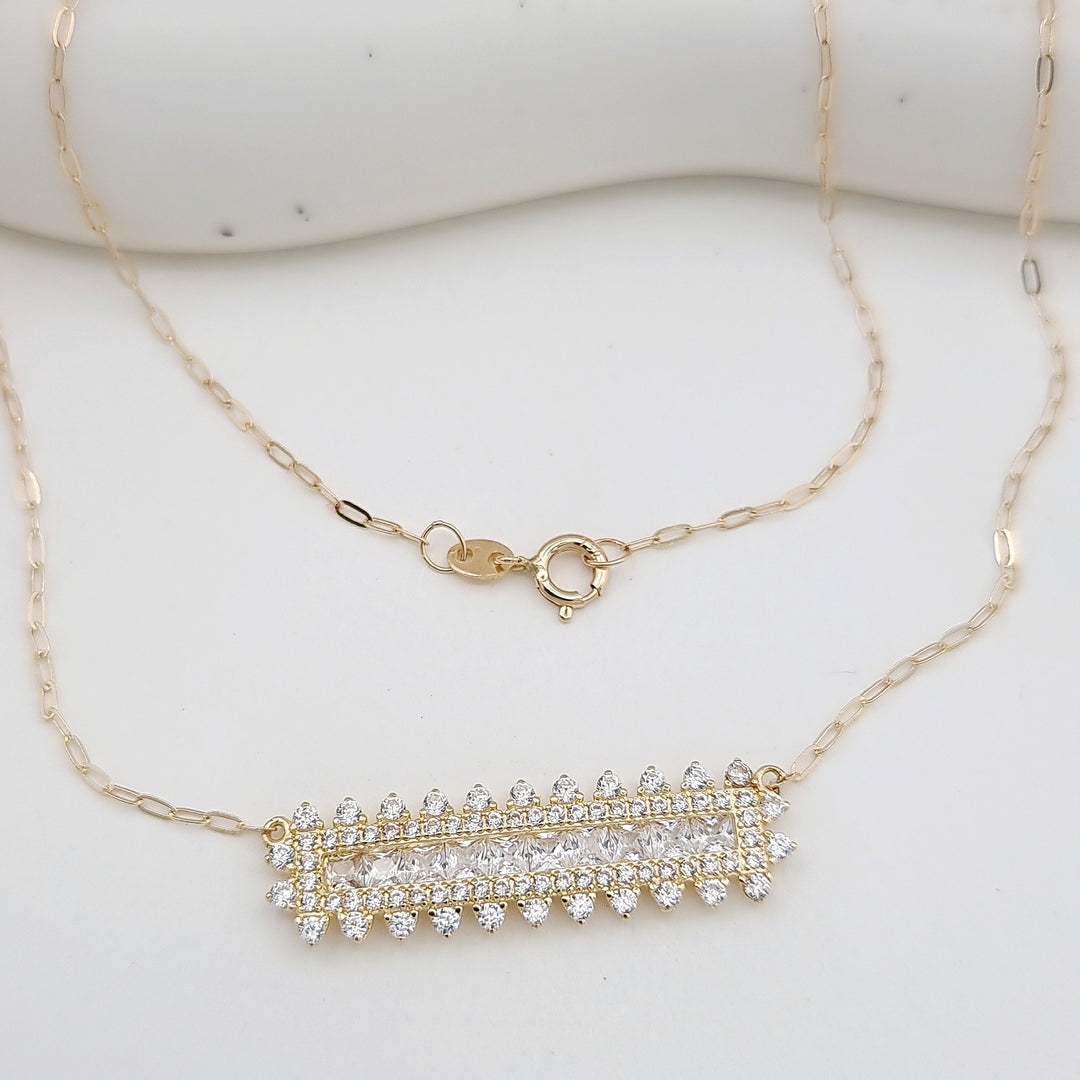 18K Real Gold White Long Stone Necklace