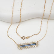 18K Real Gold Light Blue Long Stone Necklace