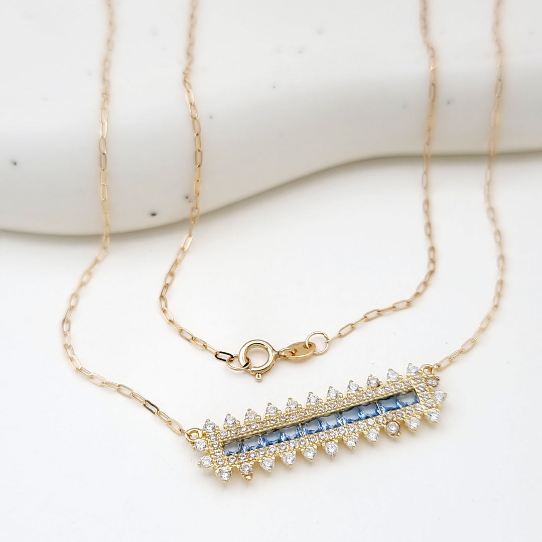 18K Real Gold Light Blue Long Stone Necklace