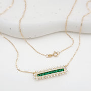 18K Real Gold Green Long Stone Necklace